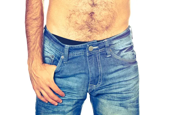 Ung man bär jeans, närbild — Stockfoto