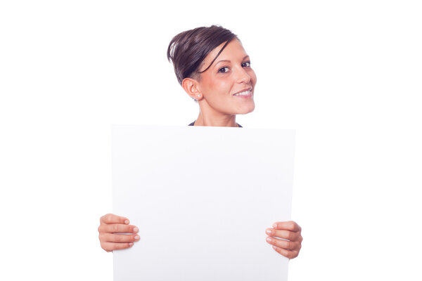 Young Woman Holding a Blank Board