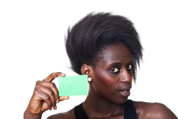 Vacker svart kvinna visar blanck billboard — Stockfoto