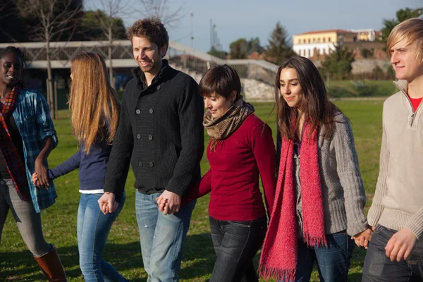 Group of Young College Students at Park — Stock Photo, Image