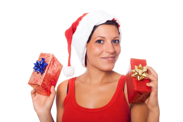 Sexy žena s santa hat a vánoční dárky — Stock fotografie