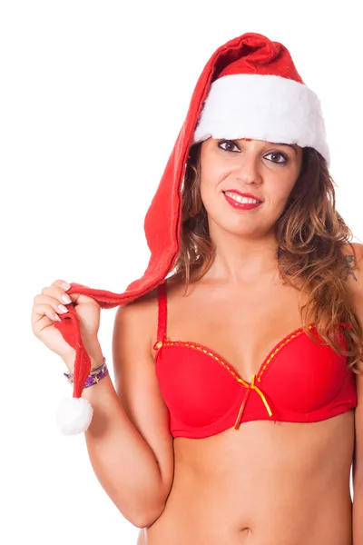 Сексуальна жінка з капелюхом Санти — стокове фото