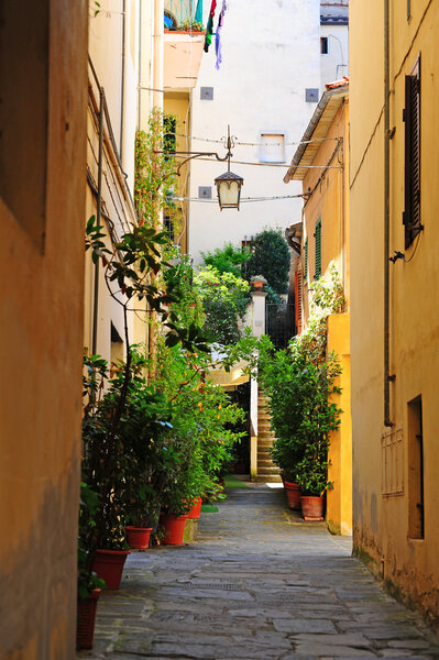Narrow Alley With Old Buildings In Italian City of Arezzo
