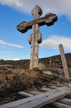 Cemetery - old wooden cross clipart