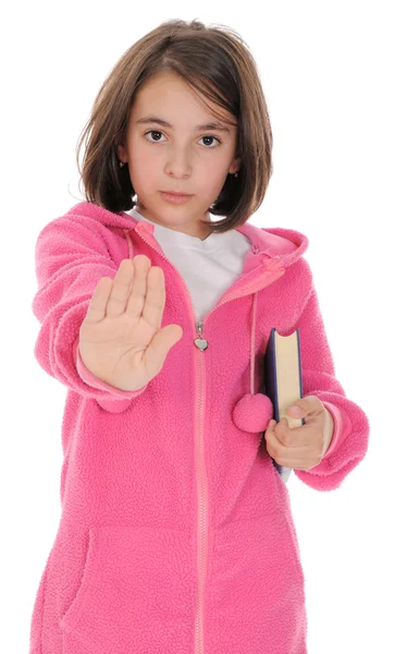 Серйозна школярка з жестом "Стоп" . — стокове фото
