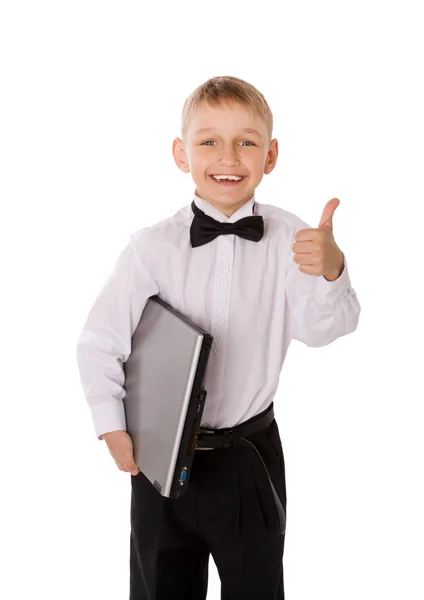 Çocuk holding laptop — Stok fotoğraf