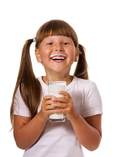 Girl loves milk — Stock Photo, Image