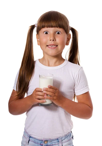 Meisje houdt van melk — Stockfoto