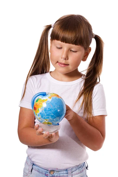 Girl with globe — Stock Photo, Image
