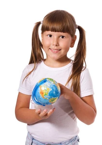Dívka s zeměkoule — Stock fotografie