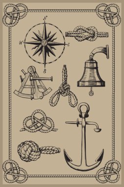 Nautical elements on vintage background. clipart