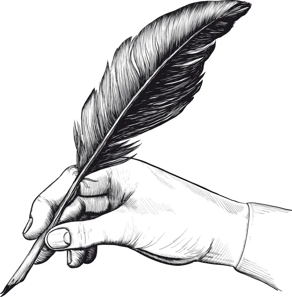 Desenho da mão com uma caneta de penas — Vetor de Stock
