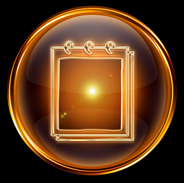 Calendar icon gold, isolated on black background