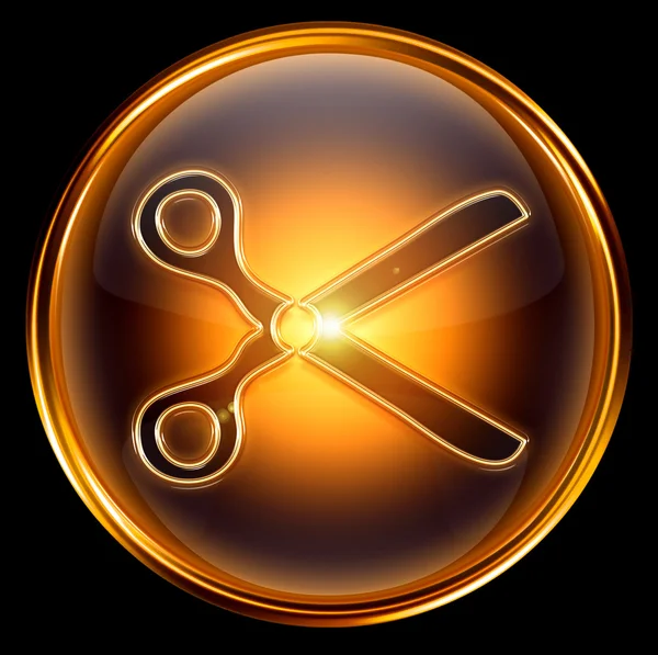 Scissors icon gold, isolated on black background — Stock Photo, Image