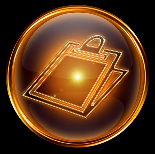 Clipboard icon gold, isolated on black background — Stock Photo, Image