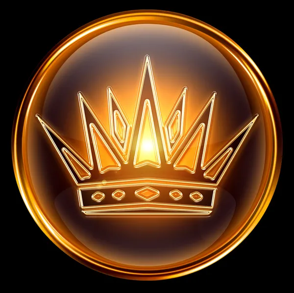 Золота ікона корони, ізольована на чорному тлі — стокове фото