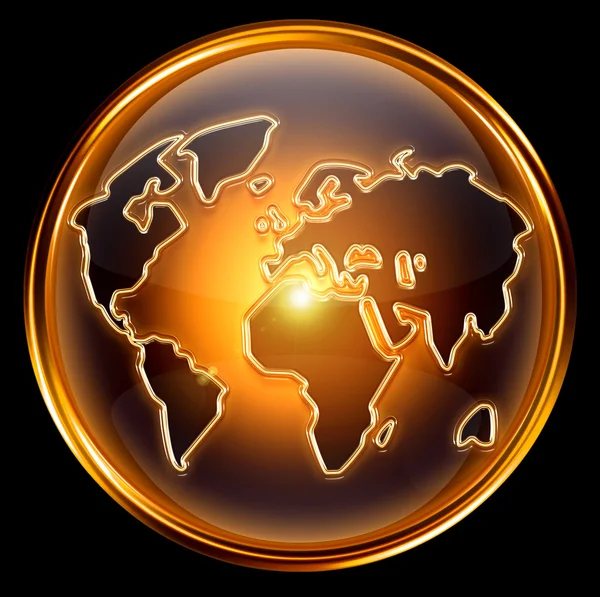 Globe εικονίδιο χρυσό, απομονώνονται σε μαύρο φόντο — Φωτογραφία Αρχείου