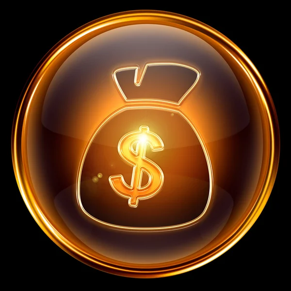 Dollar-Symbol golden, isoliert auf schwarzem Hintergrund. — Stockfoto
