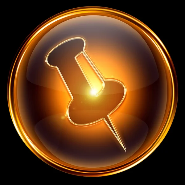 Thumbtack icon golden, isolated on black background. — Stock Photo, Image