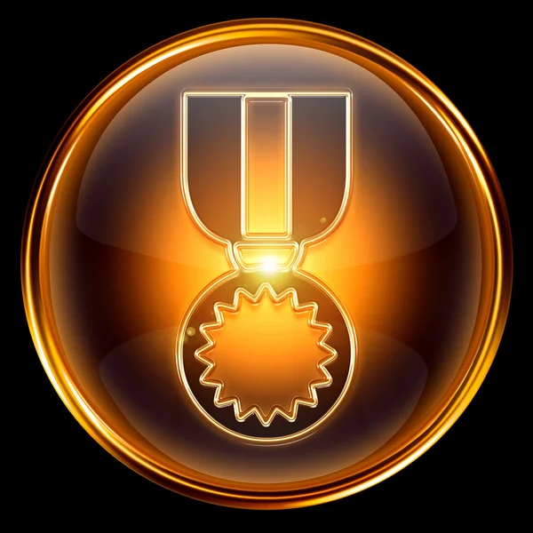 Ícone de medalha dourado, isolado sobre fundo preto . — Fotografia de Stock