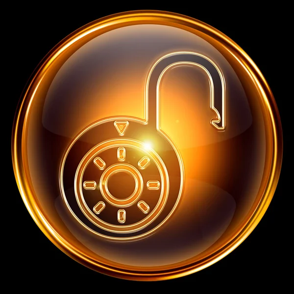 Lock open icon gold, isolated on black background — Stock Photo, Image