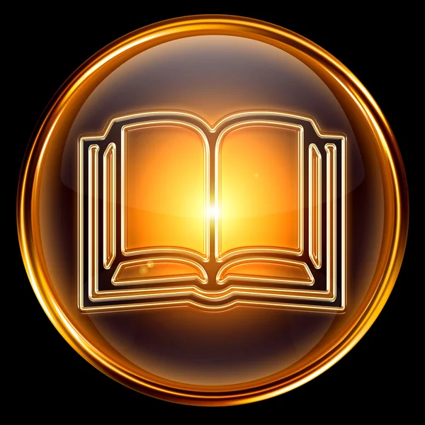 Book icon golden, isolated on black background. — Stock Photo, Image