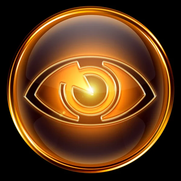 Augensymbol golden, isoliert auf schwarzem Hintergrund. — Stockfoto