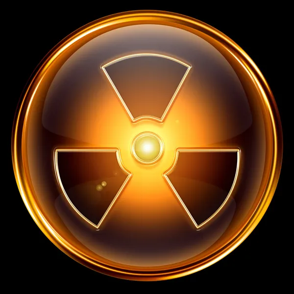 Radioactieve pictogram gouden, geïsoleerd op zwarte achtergrond. — Stockfoto