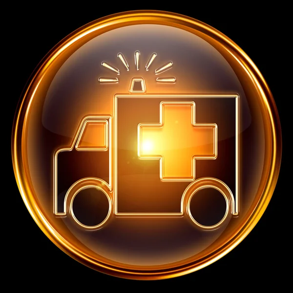 First aid icon golden, isolated on black background. — Stock Photo, Image