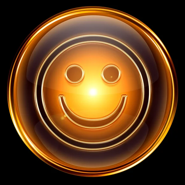 Icono de sonrisa dorado, aislado sobre fondo negro — Foto de Stock