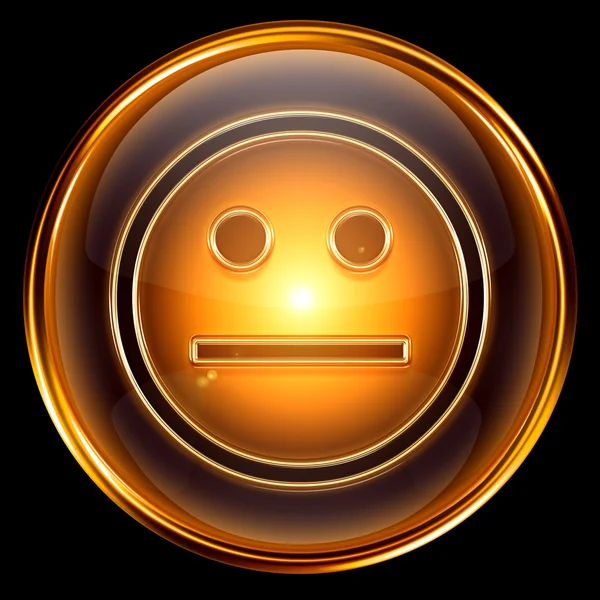 Smiley-ikonen golden, isolerad på svart bakgrund. — Stockfoto