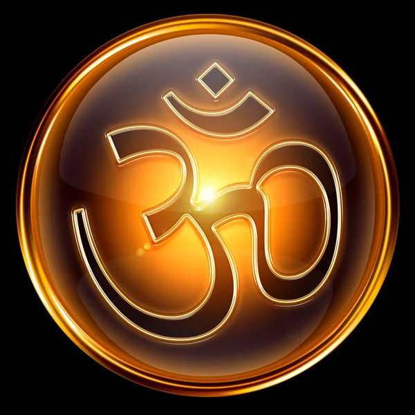 Om Symbol icon golden, isolated on black background. — Stock Photo, Image