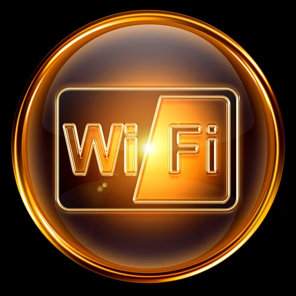 Wi-fi ikona zlaté, izolovaných na černém pozadí. — Stock fotografie