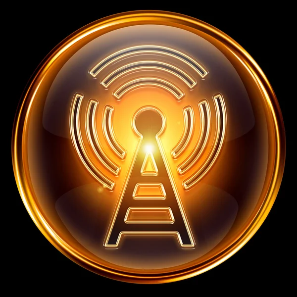 Wi-fi icon golden, isoliert auf schwarzem Hintergrund. — Stockfoto
