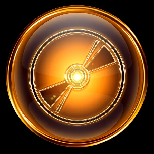 Compact Disc icon golden, isolated on black background. — Stock Photo, Image