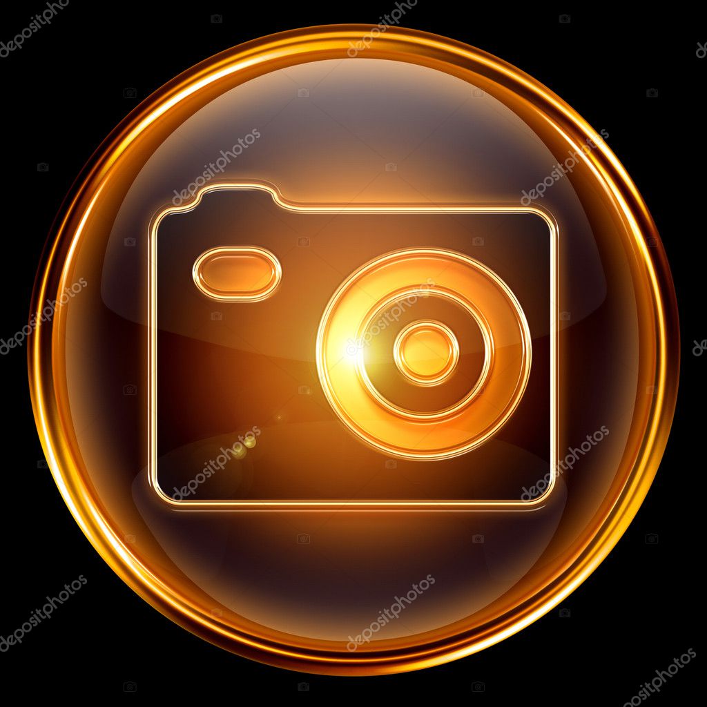 Camera icon golden, isolated on black background. Stock Photo by ©zeffss  5939247