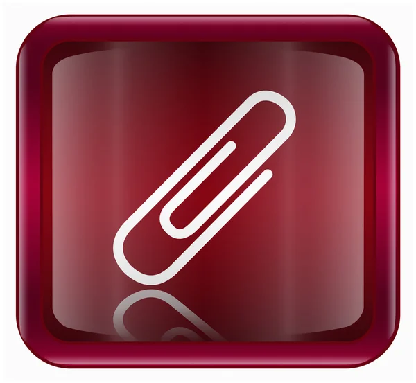 Ícone de clipe de papel vermelho escuro, isolado no fundo branco — Fotografia de Stock