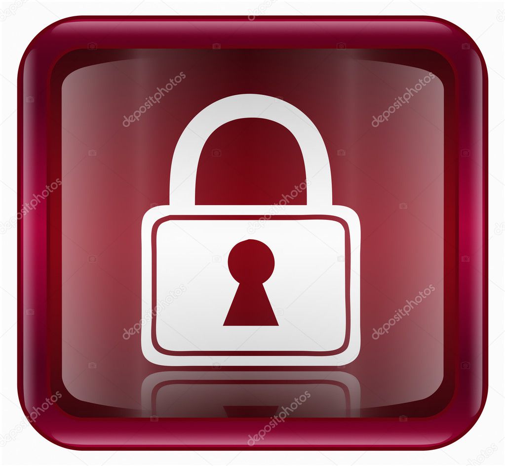 Lock icon red, isolated on white background