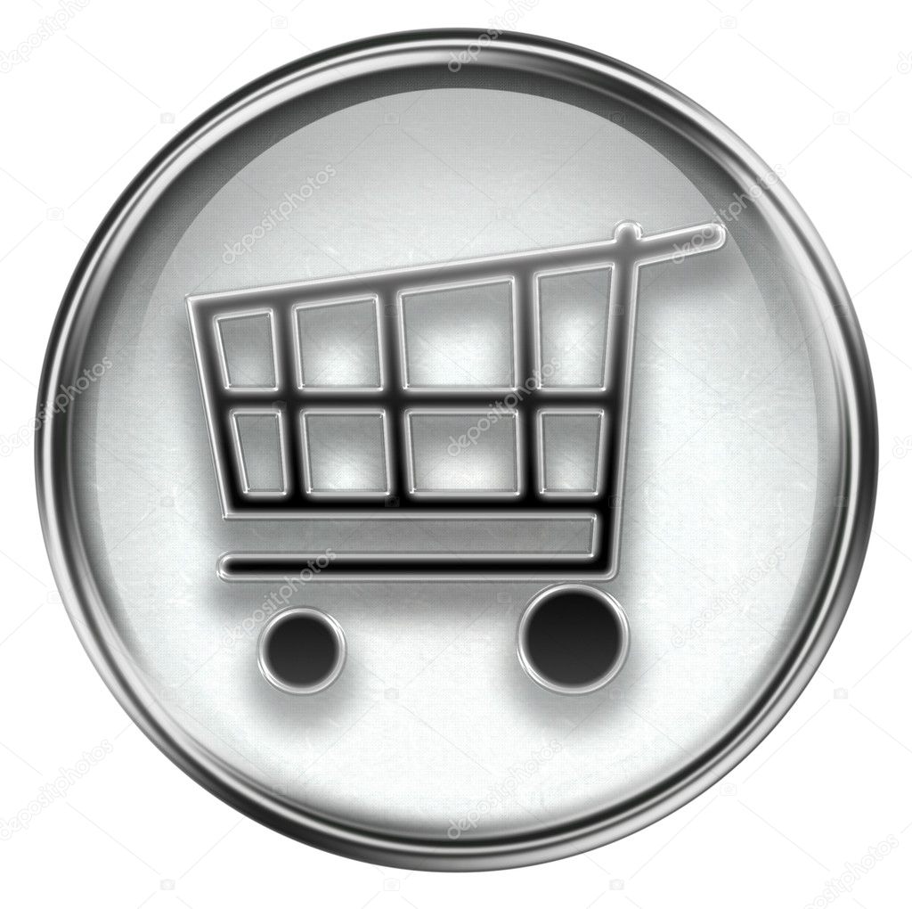 Shopping cart icon grey, isolated on white background.
