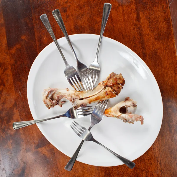 stock image Bones and forks on the plate