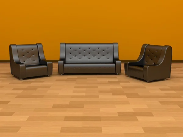 沙发和两张椅子 — 图库照片