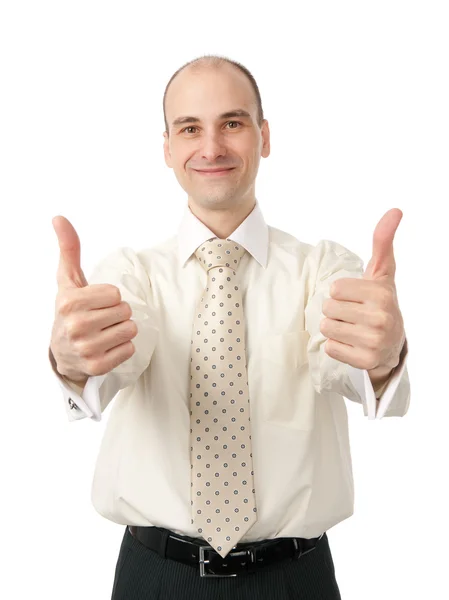 成功するビジネス人登録して親指を身振りで示す — ストック写真