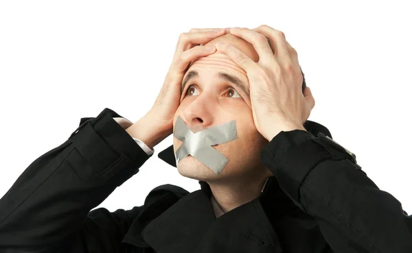 Empresario con la boca cerrada con cinta adhesiva —  Fotos de Stock