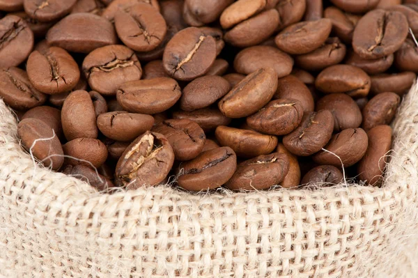 Kaffebönor i en påse — Stockfoto