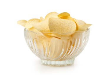 Delicious potato chips in white bowl clipart