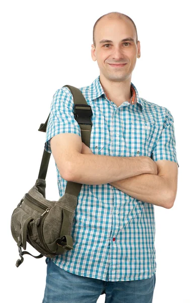 Ευτυχισμένος άνθρωπος με τσάντα — Φωτογραφία Αρχείου