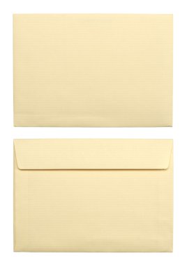 Close up of a two beige envelopes on white background with clipp clipart