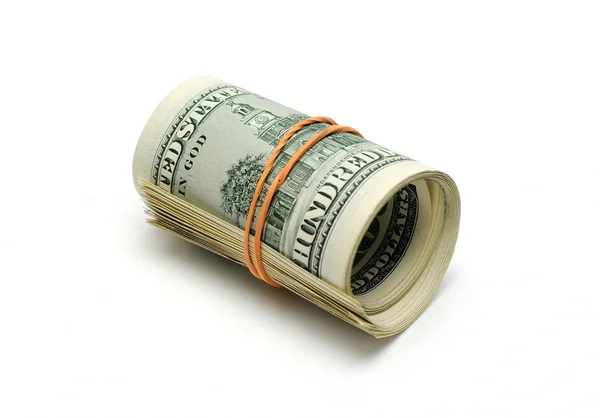 Beyaz üzerine izole edilmiş dolar rulosu — Stok fotoğraf