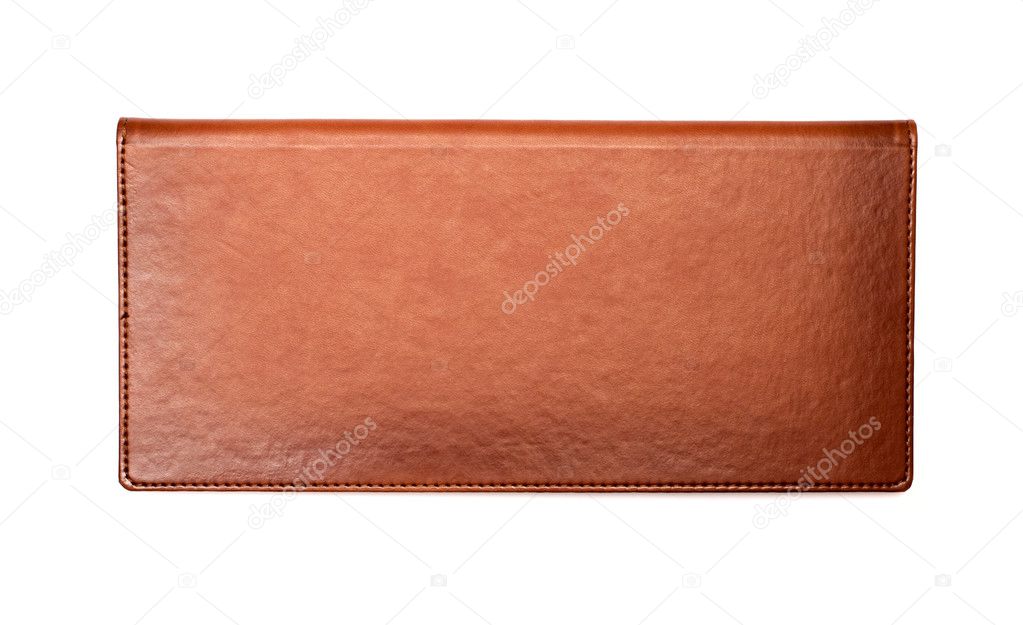 Brown leather memo book isolated on white background