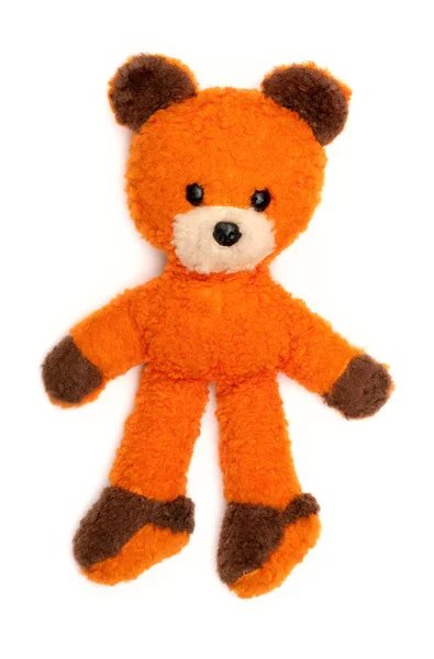 孤立在白色的老橙色熊玩具 — 图库照片